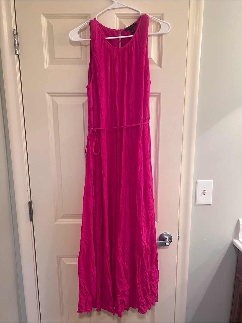 Banana Republic Bright Pink Sleeveless Maxi Dress with Waist Tie